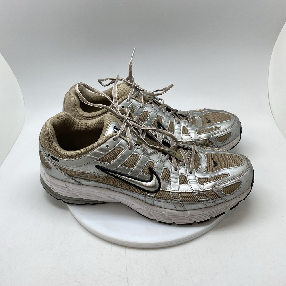 Nike Sneakers Mens 14 P-6000 HQ3030-200 Khaki Metallic Silver Athletic Gym Shoes